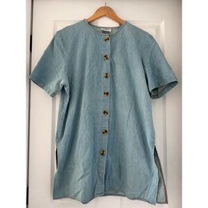 Vintage Promises Promises Denim Button Down Front Short Sleeve Sundress 90s